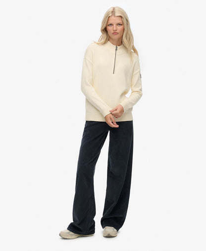 Slouchy Knitted Half Zip | Natural White