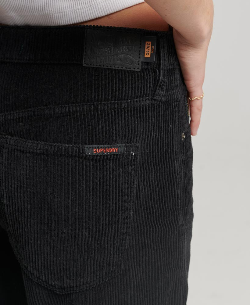 Mid Rise Wide Leg Cord Pants | Black 30