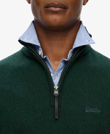 Wool Blend Half Zip Slim Fit Jumper | Forest Green Marle