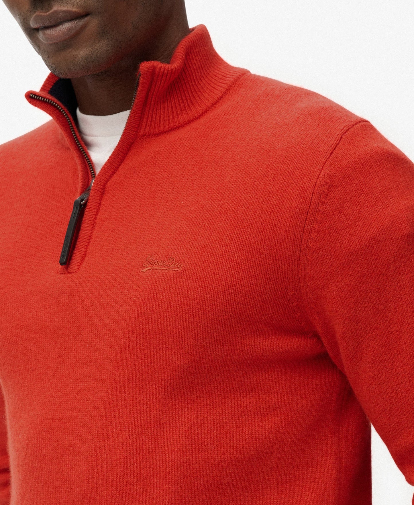 Wool Blend Half Zip Slim Fit Jumper | Vermillion Orange Marle
