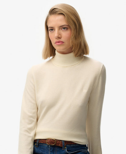Classic Turtle Neck Slim Fit Jumper | Cream Marle