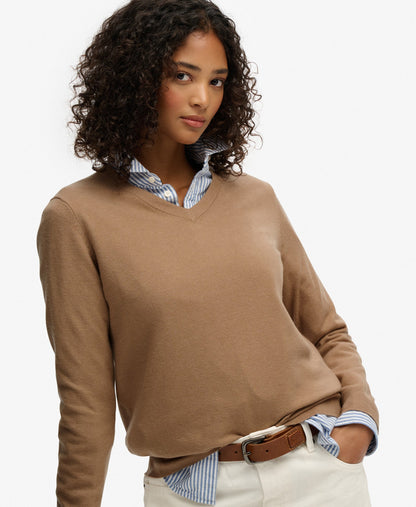 Classic V Neck Slim Fit Jumper | Light Taupe Marle
