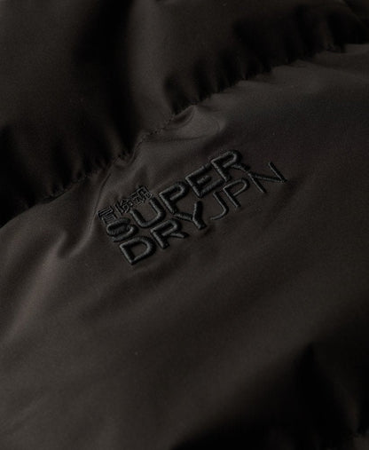 Hooded Sports Puffer Mid Jacket | Black