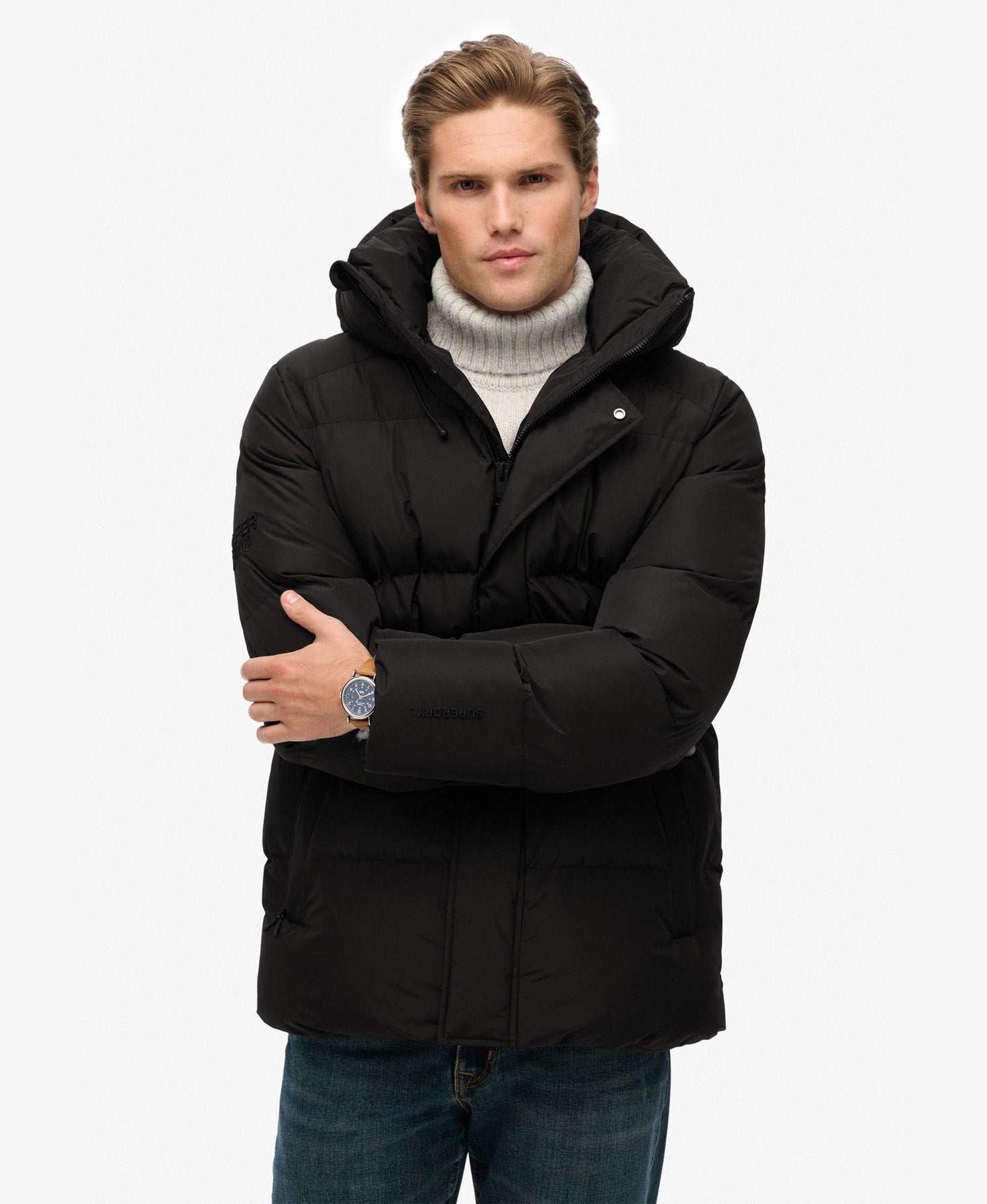 Hooded 5 Baffle Sports Puffer | Black