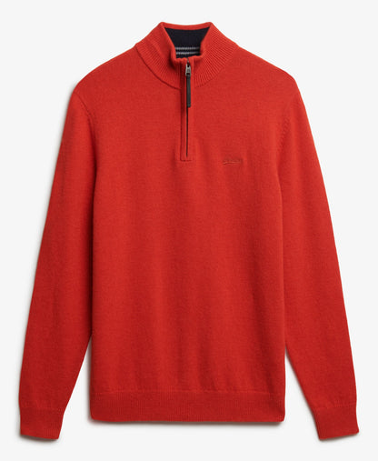 Wool Blend Half Zip Slim Fit Jumper | Vermillion Orange Marle