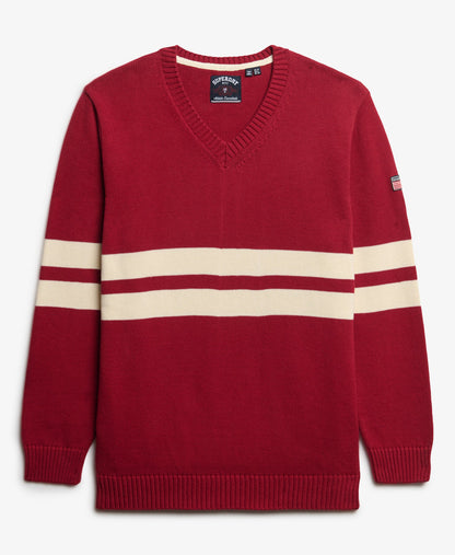 Oversized Striped V Neck | Bordeaux Red