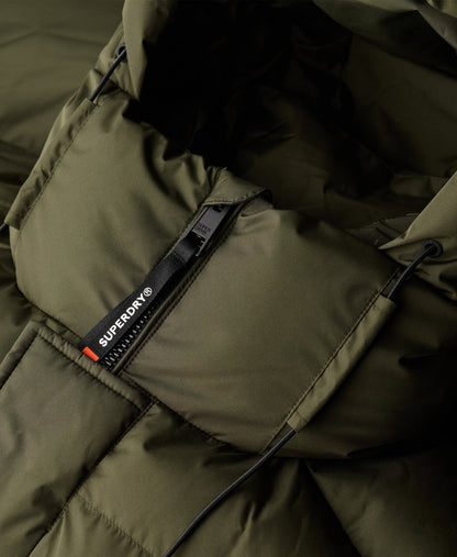 Hooded 5 Baffle Sports Puffer | Army Khaki Green