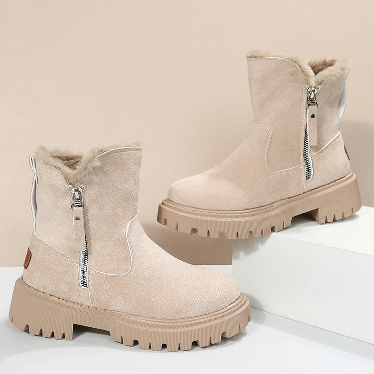 Women's Plush-Lined Ankle Martin Zipper Boots