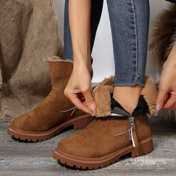 Women's Plush-Lined Ankle Martin Zipper Boots