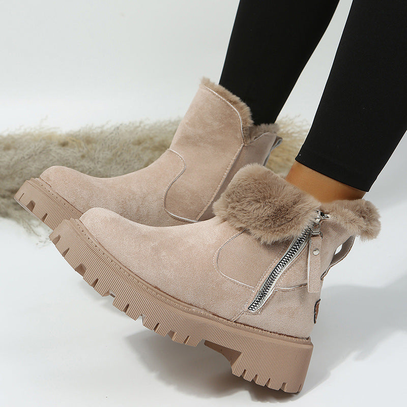 Women's Plush-Lined Ankle Martin Zipper Boots