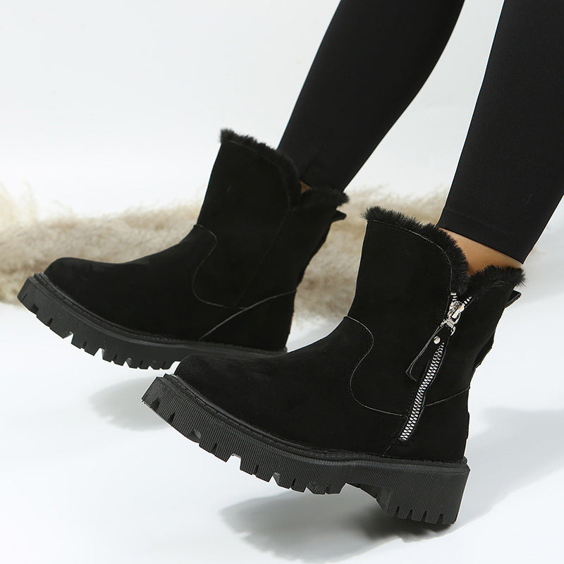 Women's Plush-Lined Ankle Martin Zipper Boots