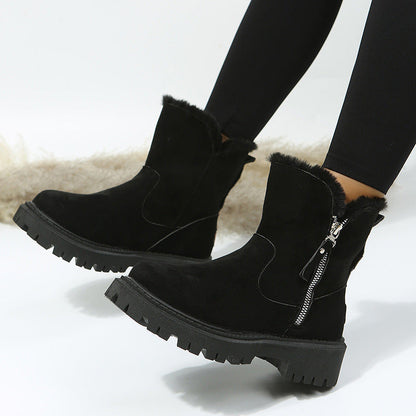 Women's Plush-Lined Ankle Martin Zipper Boots