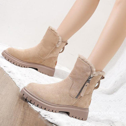 Women's Plush-Lined Ankle Martin Zipper Boots