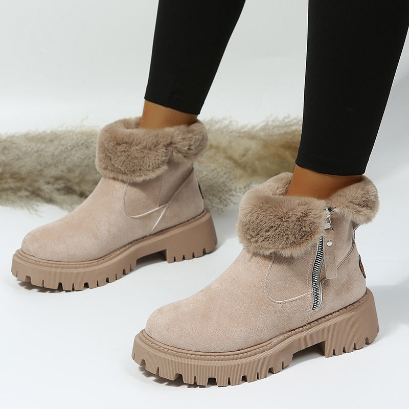 Women's Plush-Lined Ankle Martin Zipper Boots